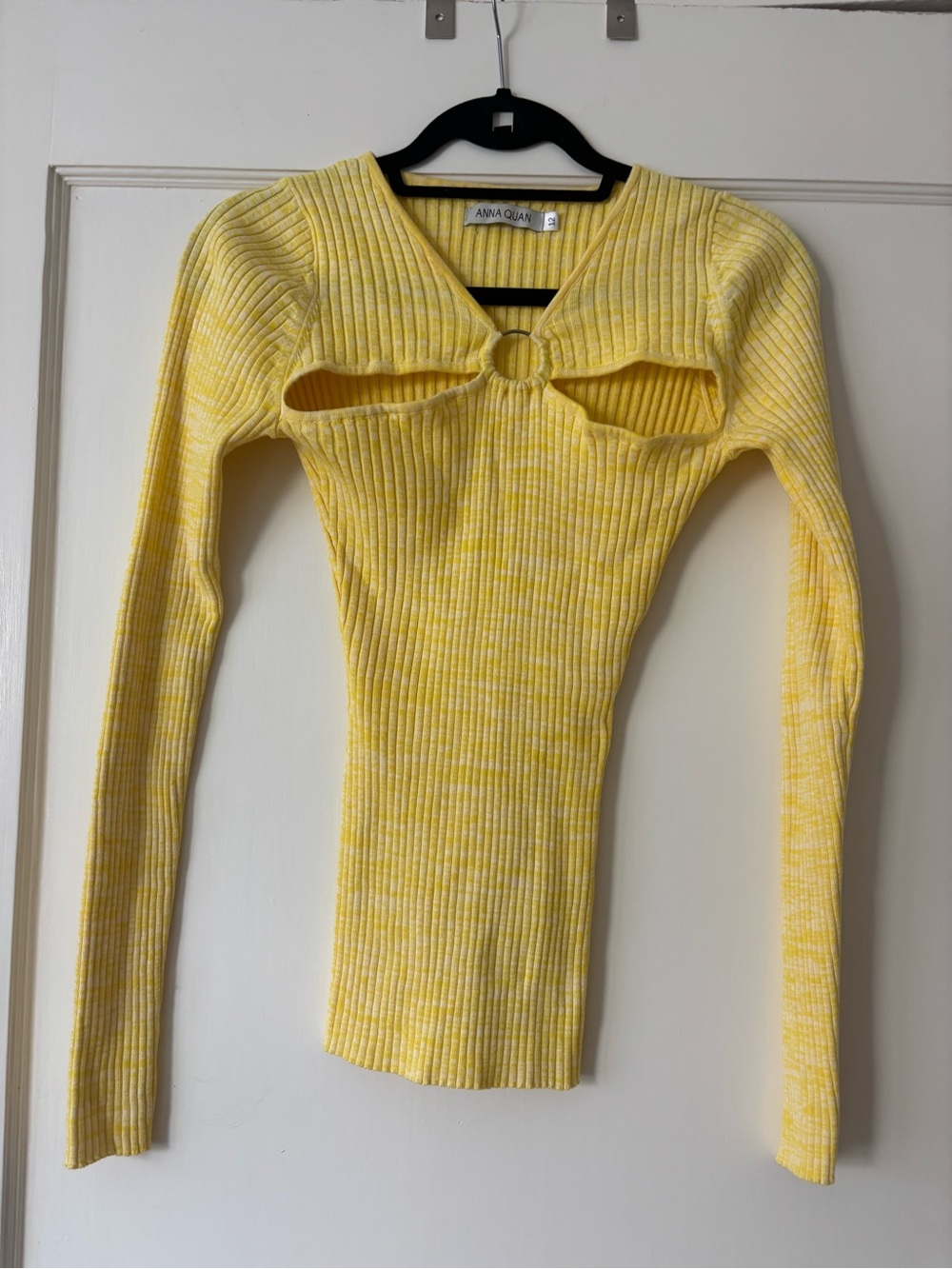 Anna Quan Yellow Ribbed Cutout Long-Sleeve Top with Ring Detail